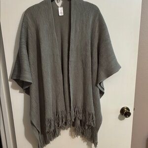 Cozy Gray Fringe Shawl Wrap